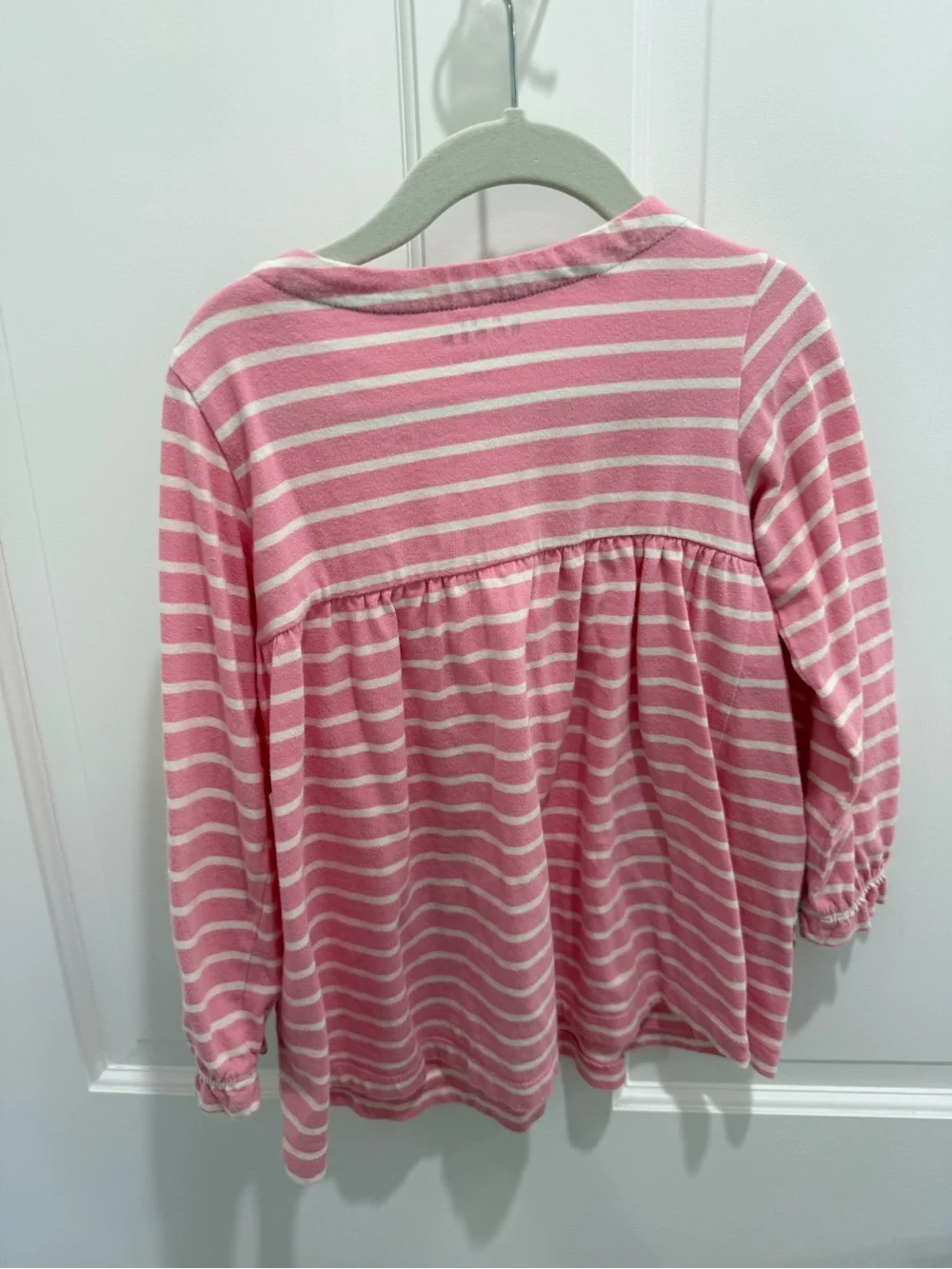 Mini Boden Pink and White Striped Long-Sleeve Pajama Top with Floral Pockets